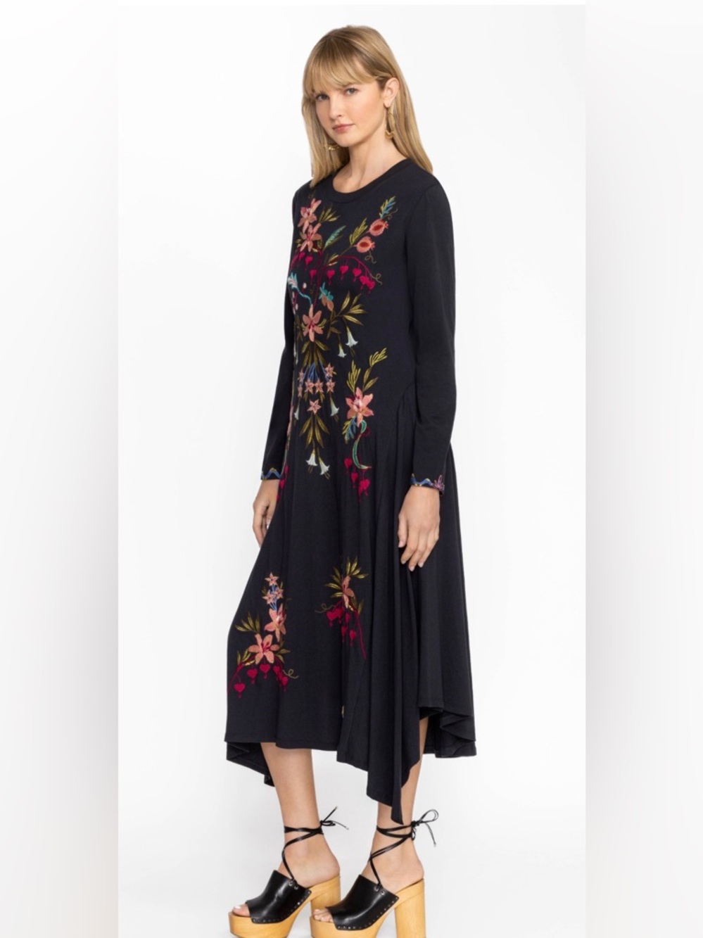 NWT JOHNNY WAS Amarylla Handkerchief Knit Dress Black Size Large - Picture 2 of 16